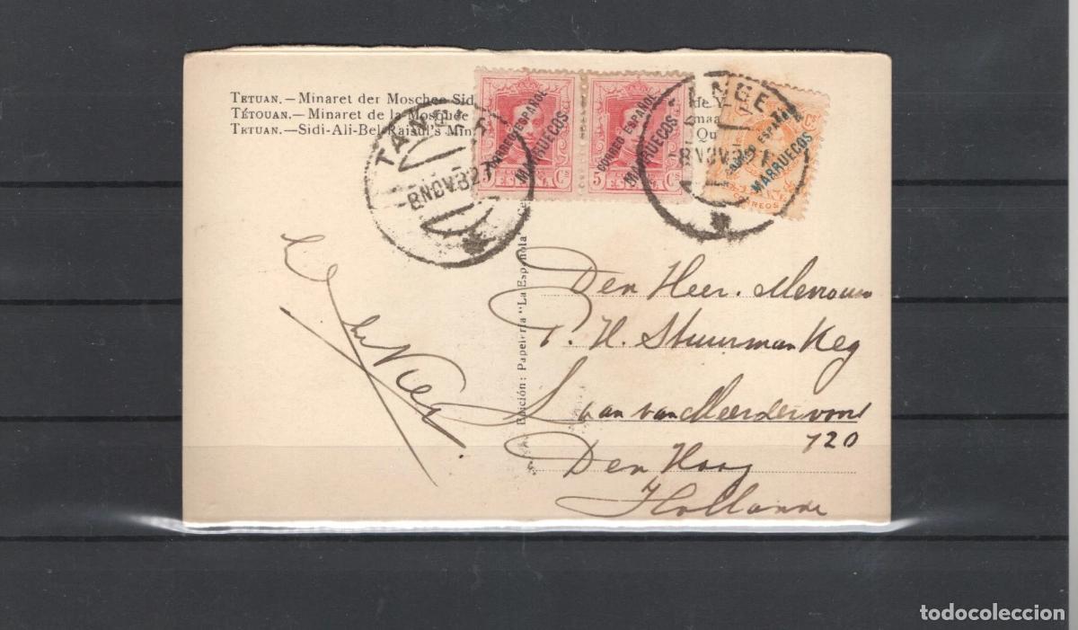 Sellos: TANGER A HOLANDA POSTAL CON SELLOS ALFONSO XIII VAQUER 1932