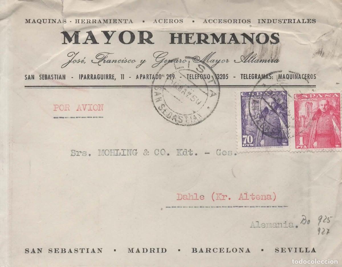 Sellos: SAN SEBASTIAN A ALEMANIA 1950 MAT LISTA SELLOS FRANCO