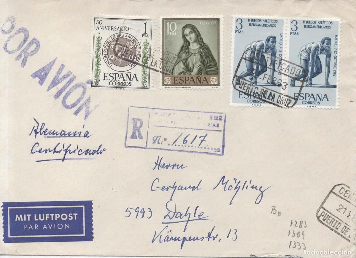 Sellos: PUERTO DE LA CRUZ TENERIFE CC CERTIFICADA SELLOS DEPORTE ATLETISMO PINTURA ZURBARAN 1963