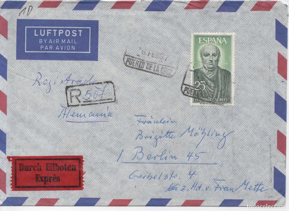 Sellos: PUERTO DE LA CRUZ TENERIFE CC CERTIFICADA URGENTE 1967 SELLO SENECA