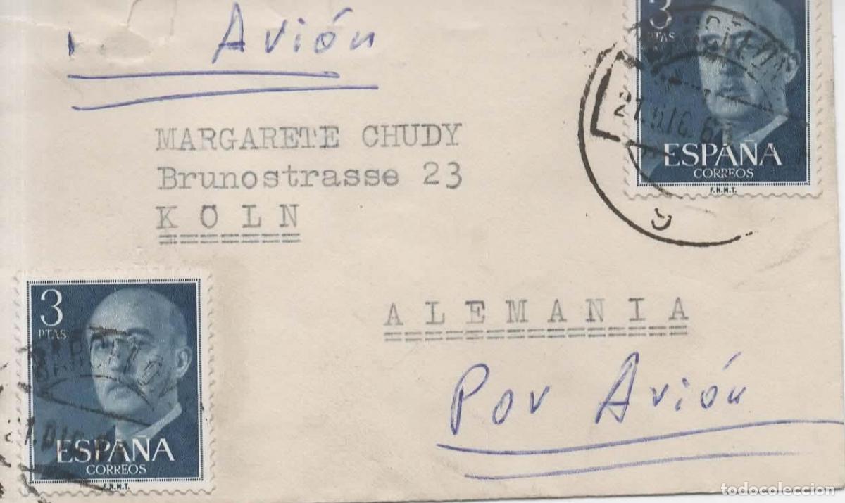 Sellos: BARCELONA A ALEMANIA 1963 SOBRE TARJETA DE VISITA FRANCO