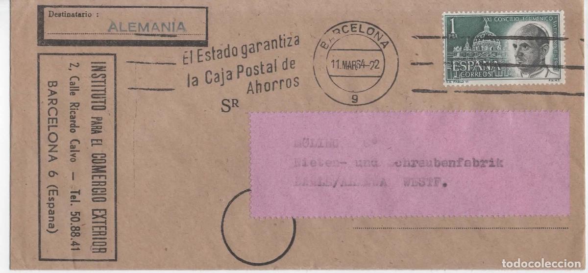 Sellos: BARCELONA A ALEMANIA IMPRESOS 1964 PAPA PABLO VI POPE RELIGION