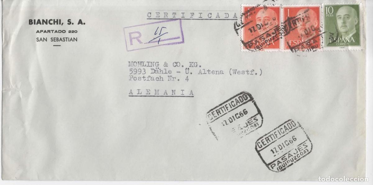 Sellos: PASAJES GUIPUZCOA CERTIFICADA SELLOS BASICA FRANCO 1966