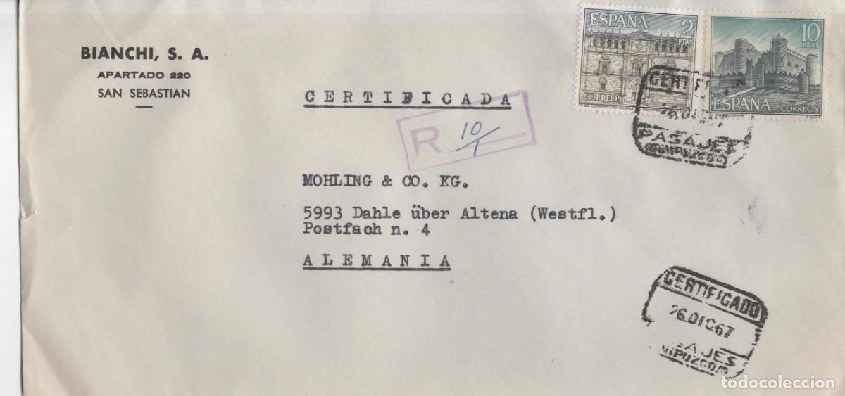 Sellos: PASAJES GUIPUZCOA CERTIFICADA 1967 CASTILLO BELMONTE CASTLE