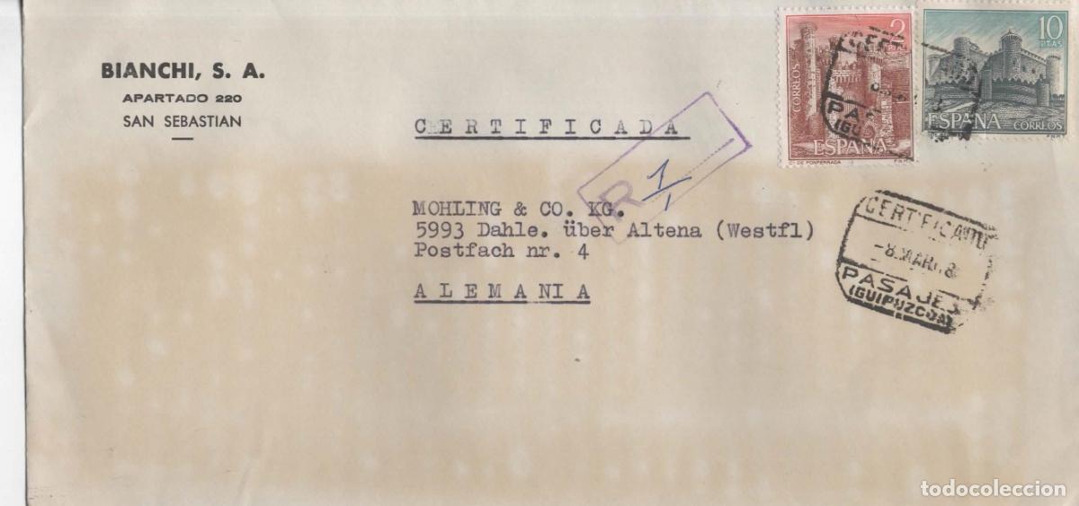 Sellos: PASAJES GUIPUZCOA CERTIFICADA 1968 CASTILLO BELMONTE PONFERRADA CASTLE