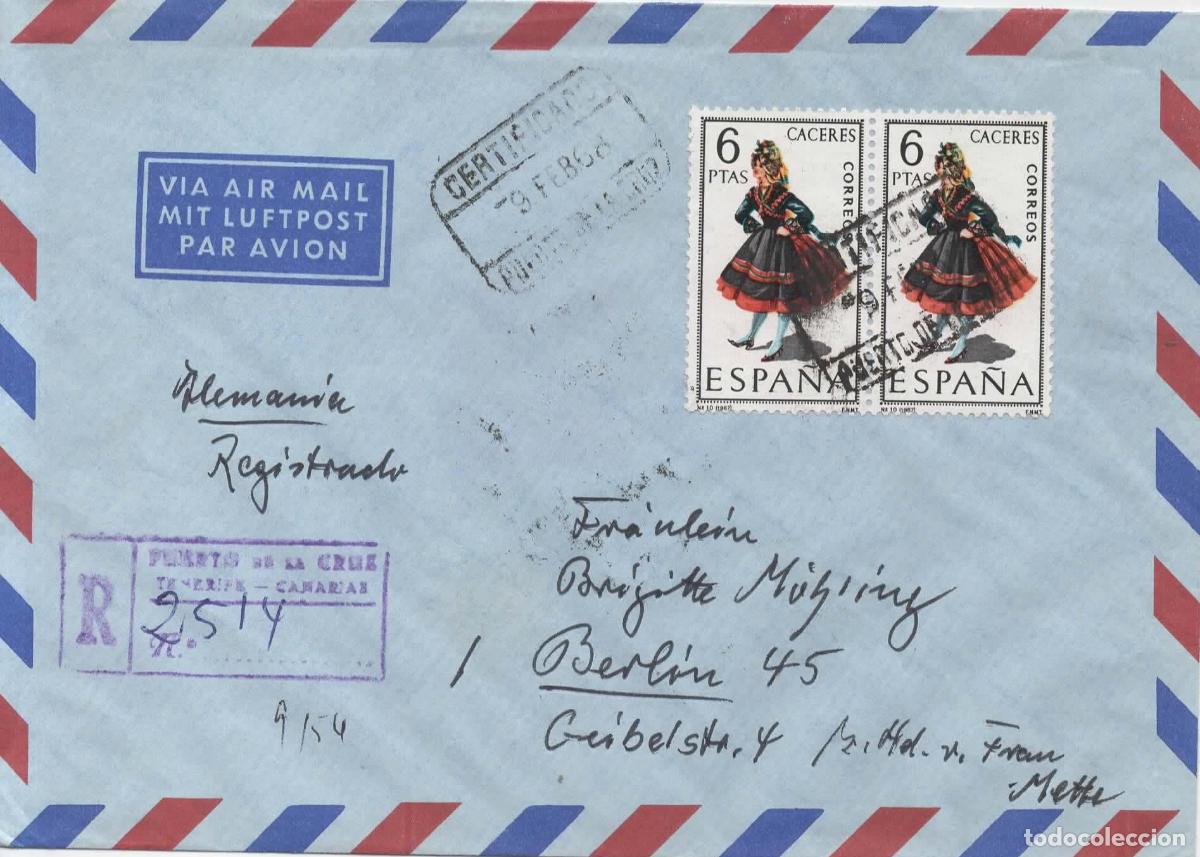 Sellos: PUERTO DE LA CRUZ TENERIFE CERTIFICADA SELLO TRAJE TIPICO CACERES 1968