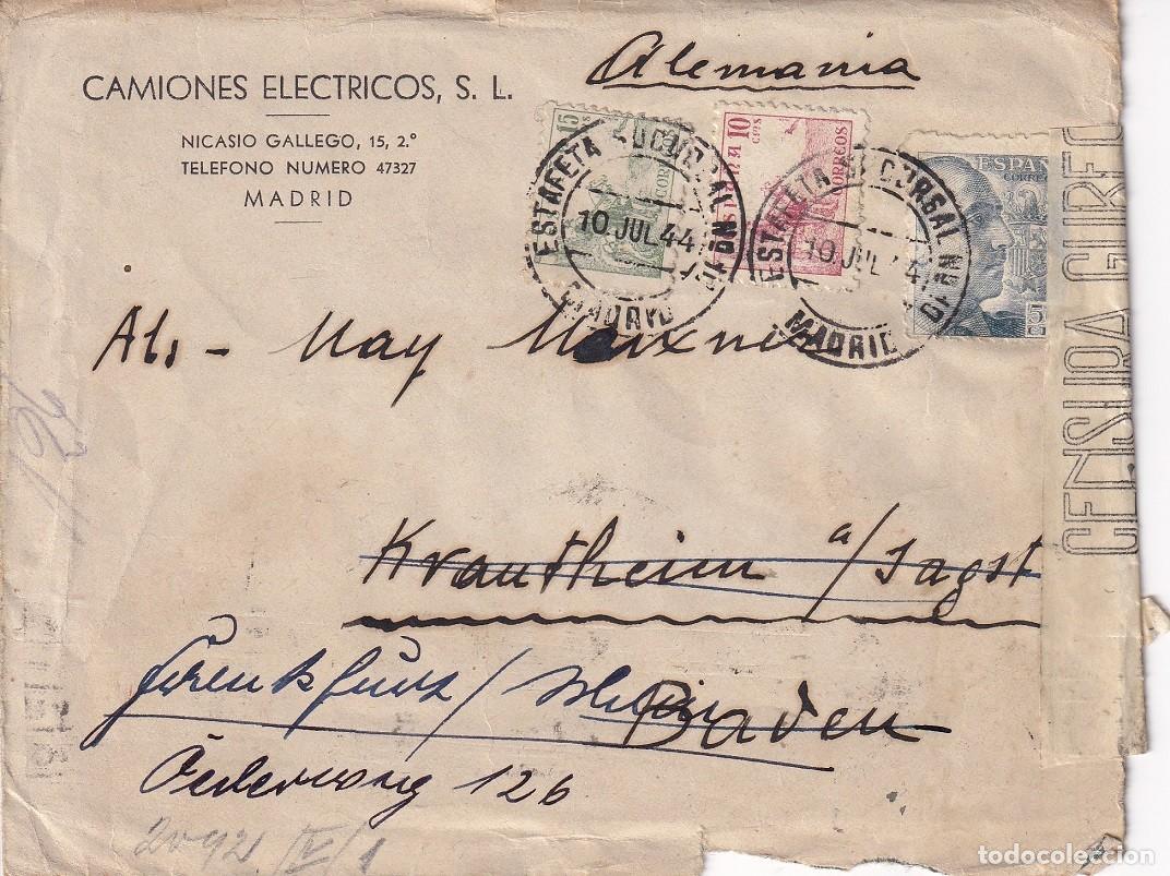 Stamps: Sobre circulado con doble censura - 1944 De Espa&ntilde;a a Alemania / Camiones el&eacute;ctricos S.L. (Madrid)