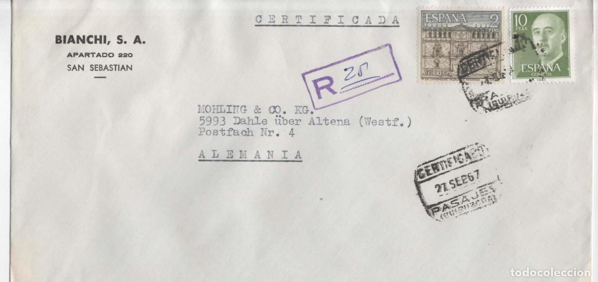 Sellos: PASAJES GUIPUZCOA CERTIFICADA 1967 BASICA FRANCO Y UNIVERSIDAD O&Ntilde;ATE