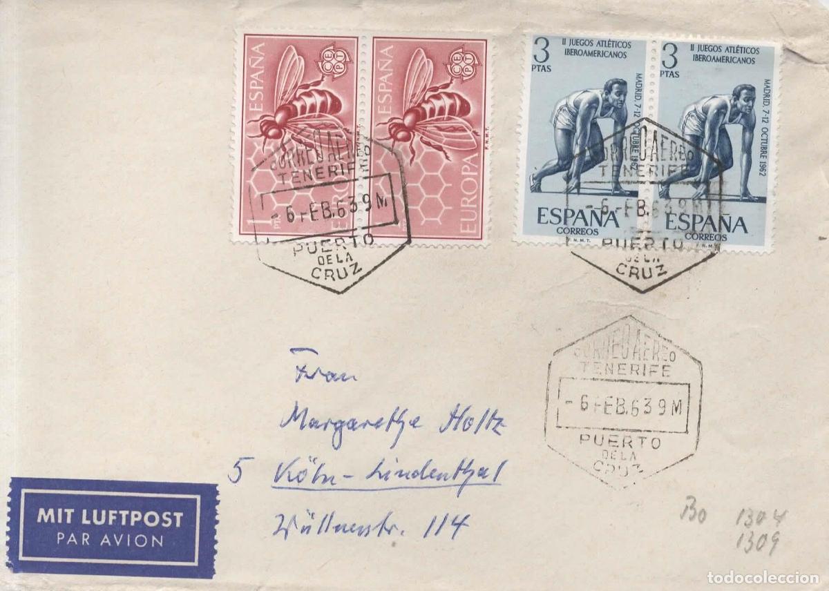 Sellos: PUERTO DE LA CRUZ TENERIFE CC MAT HEXAGONAL AEREO 1963 DEPORTE ABEJA BEE