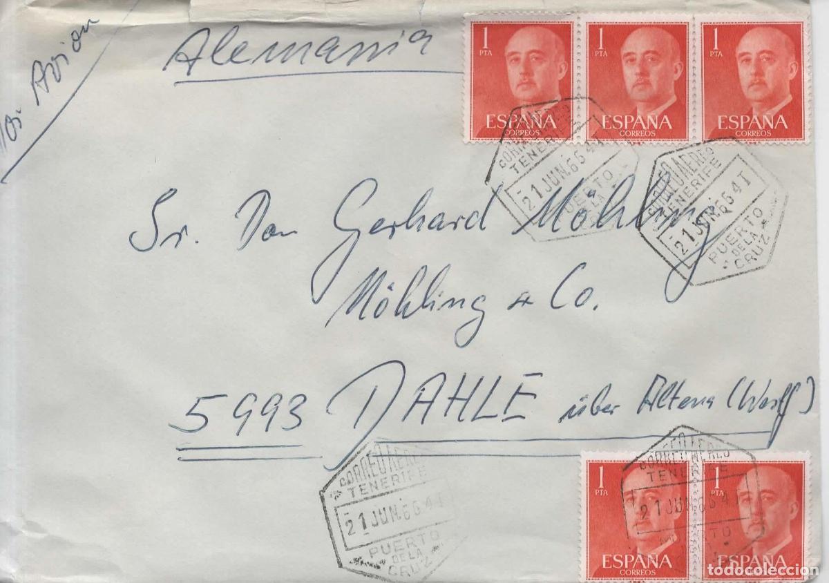 Sellos: PUERTO DE LA CRUZ TENERIFE CC MAT HEXAGONAL AEREO 1966 BASICA FRANCO