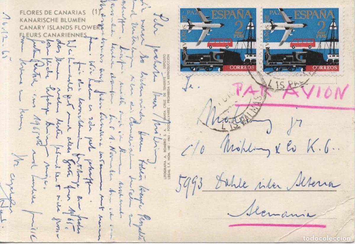 Sellos: TARJETA POSTAL CANARIAS SELLOS XXV A&Ntilde;OS DE PAZ TRANSPORTES