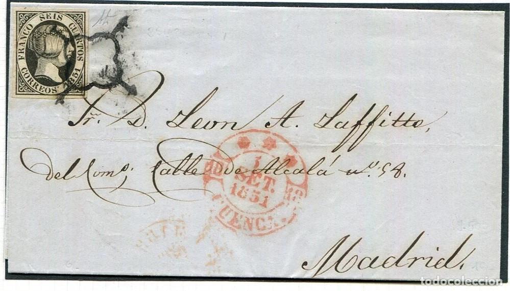Sellos: CUENCA A MADRID 1851 ISABEL II BAEZA Y ARA&Ntilde;A