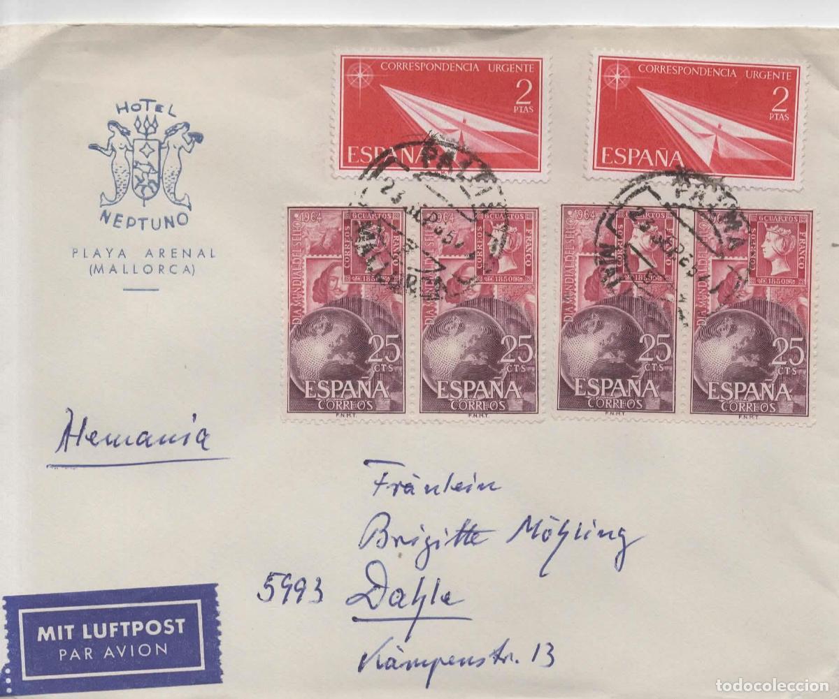 Sellos: PALMA DE MALLORCA A ALEMANIA SELLO URGENTE AVION PAPEL ORIGAMI DIA DEL SELLO 1964
