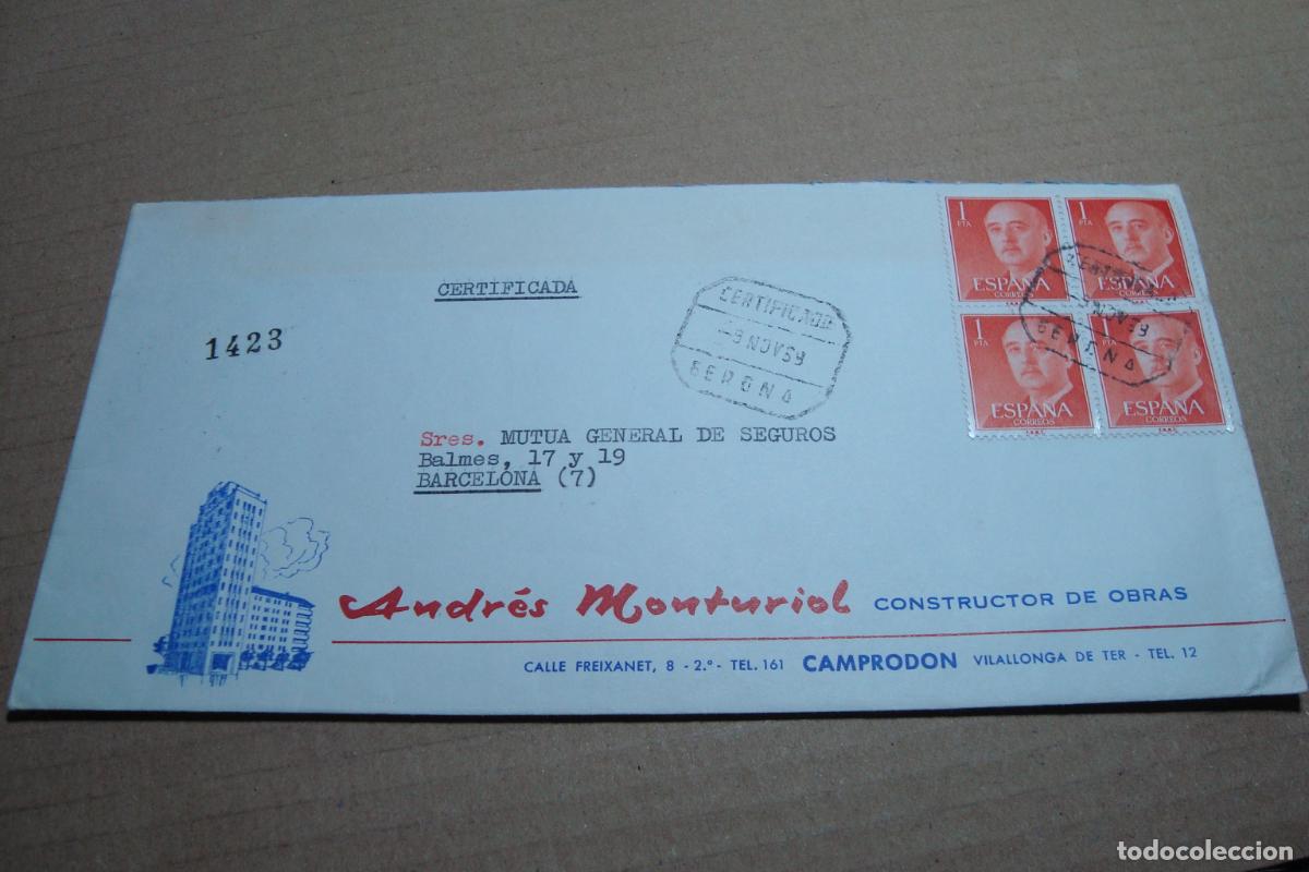 Sellos: ANTIGUO SOBRE COMERCIAL ANDRES MONTURIOL. CONSTRUCTOR OBRAS. CAMPRODON GERONA 1969