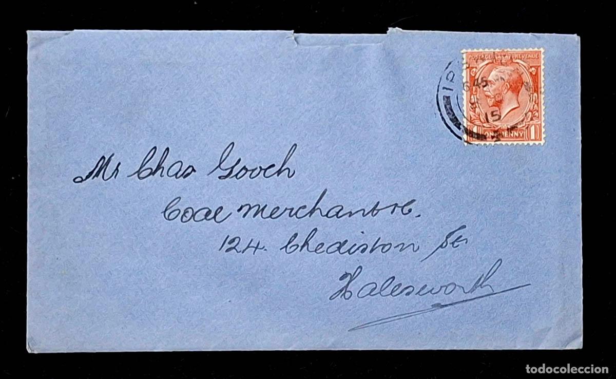 Sellos: 1915, sobre con sello de 1 Penny de Reino Unido