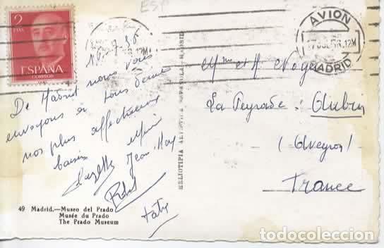 Sellos: POSTAL MADRID A FRANCIA CPN MAT AVION Y SELLO 2 PESETAS FRANCO ROJO