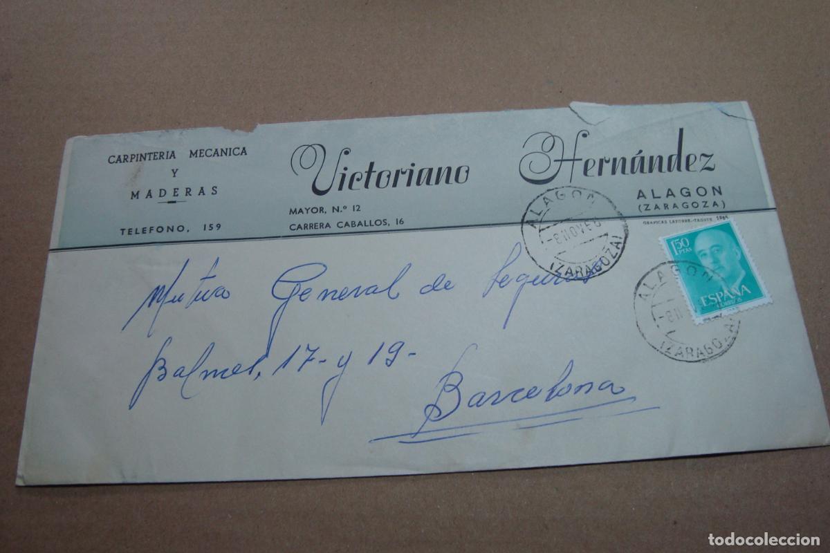 Sellos: ANTIGUO SOBRE COMERCIAL VICTORIANO HERNANDEZ. CARPINTERIA MECANICA Y MADERAS. ALAGON ZARAGOZA 1966