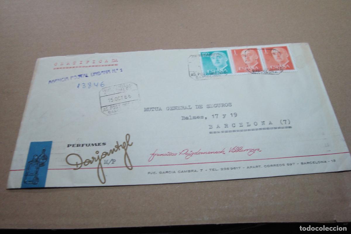 Sellos: ANTIGUO SOBRE COMERCIAL PERFUMES DARJANTYL FRANCISCO PUIGDOMENECH VILLARROYA BARCELONA 1966