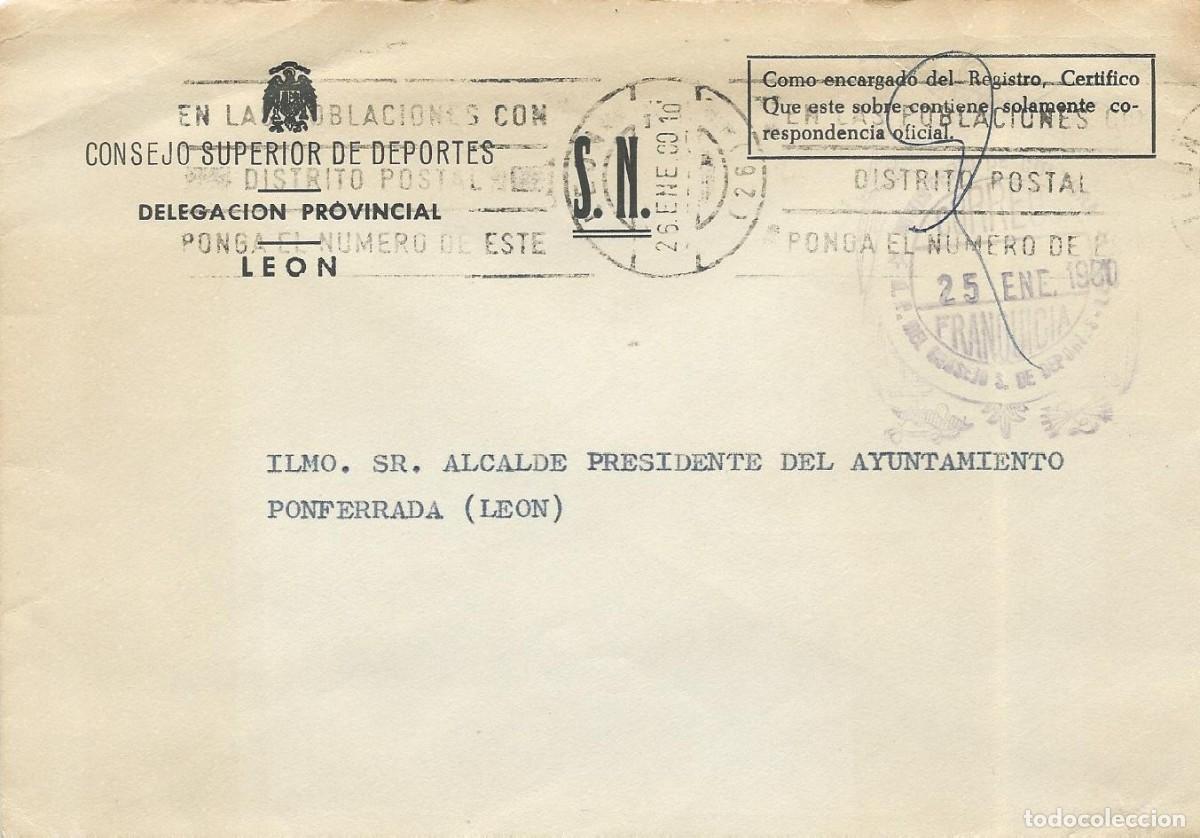Sellos: 1980. LE&Oacute;N. SOBRE CIRCULADO. FRANQUICIA POSTAL CONSEJO SUPERIOR DE DEPORTES. MATASELLOS RODILLO.