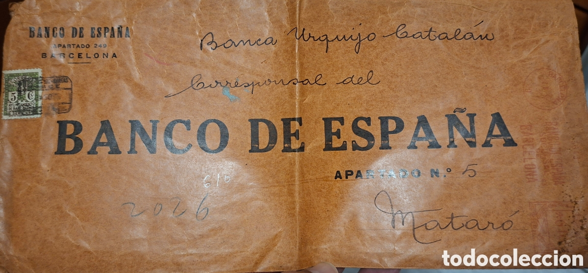 Sellos: Carta franqueo mecanico Banco de Espa&ntilde;a a Mataro 1935