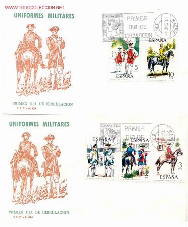 Sellos: Sobre Primer dia de Circulaci&oacute;n : Uniformes Militares. IV grupo