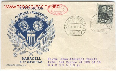 Sellos: Matasello de la Exposici&oacute;n Filat&eacute;lica de Sabadell - Foto 1