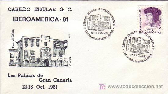 Sellos: DESCUBRIMIENTO DE AMERICA 489 ANIV LAS PALMAS (CANARIAS) 1981 RARO MATASELLOS CASA COLON SOBRE ALFIL