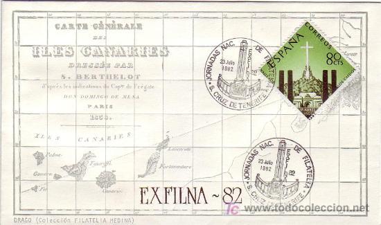 Sellos: JORNADAS NACIONALES FILATELIA, SANTA CRUZ TENERIFE (CANARIAS) 1982. MATASELLOS RARO SOBRE DRAGO FILA