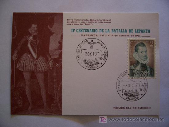 Sellos: tarjeta primer dia IV centenario de la batalla de lepanto 1971