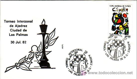 Sellos: AJEDREZ TORNEO INTERZONAL CIUDAD DE LAS PALMAS (CANARIAS) 1982. RARO MATASELLOS EN SOBRE DE ALFIL