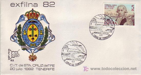 Sellos: HOMENAJE A EXFILNA 82 CIT DE SANTA CRUZ DE TENERIFE (CANARIAS) 1982. MATASELLOS RARO SOBRE ILUSTRADO