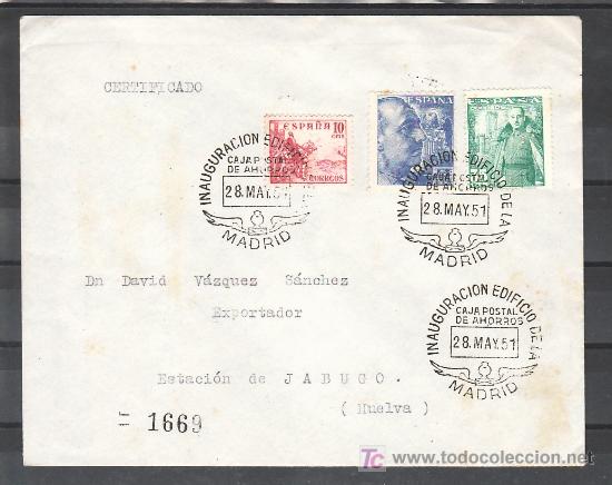 Sellos: 1951-28/05 MADRID, CIRCULADA CERTIFICADA, INAUGURACION EDIFICIO DE LA CAJA POSTAL DE AHORRO - Foto 1