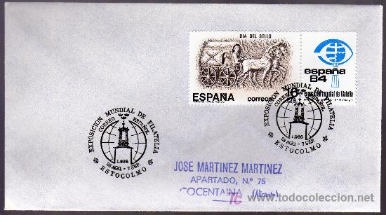 Sellos: 1986 - Espa&ntilde;a - Estocolmo - Sobre con Matasellos Especial - Foto 1