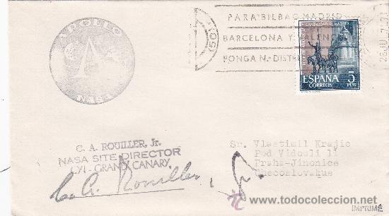 Sellos: RARO MARCA APOLO APOLLO NASA SOBRE CIRCULADO JULIO 1971 LAS PALMAS FIRMADO DIRECTOR CYI GRAND CANARY
