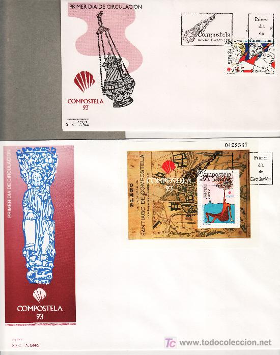 Sellos: espa&ntilde;a 3256, 3258 primer dia, compostela 93 - Foto 1