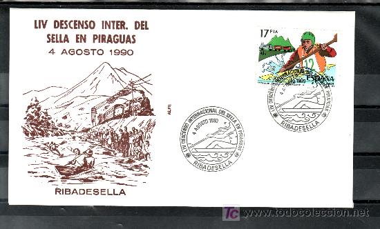 Sellos: 1990 ribadesella 4/8 alfil, deporte, liv descenso internacional del sella en piraguas