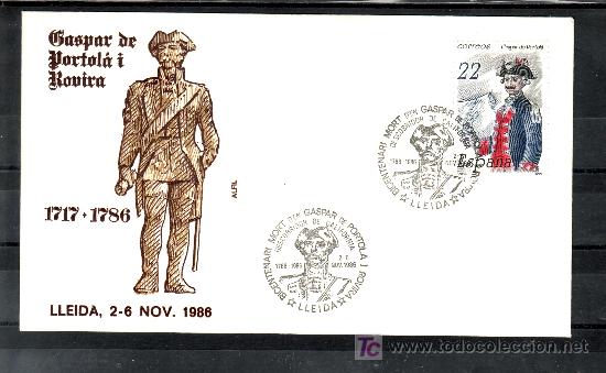 Timbres: 1986 lerida  2-6/11 alfil, bicentenario muerte de gaspar de portola i rovira, descubridor california