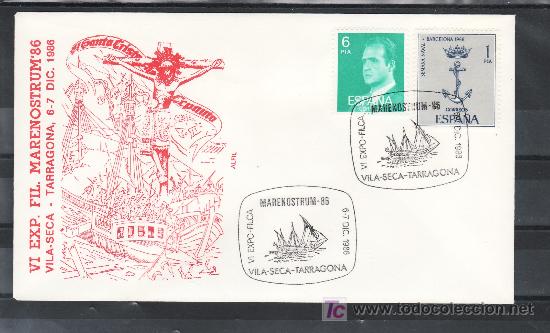 Stamps: 1986 vila-seca  6-7/12 alfil, barco, vi exp. fil. mare nostrum 86