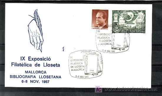 Sellos: 1987 lloseta  6-8/11 alfil, literatura, ix exp. fil., bibliografia llosetina