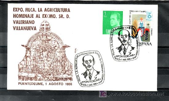 Briefmarken: 1985 pontedeume  1/8 alfil, exp. fil. la agricultura, homenaje al excmo. sr. d. valeriano villanueva
