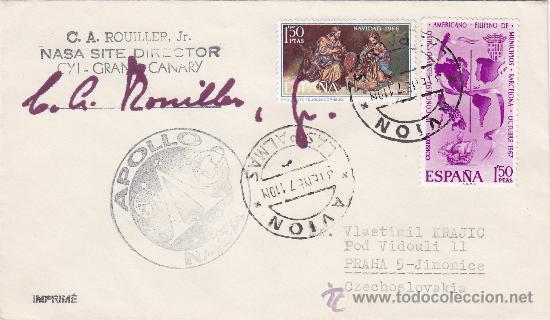 Sellos: RARO MARCA APOLO APOLLO NASA SOBRE CIRCULADO 1971 AVION LAS PALMAS FIRMADO DIRECTOR CYI GRAND CANARY