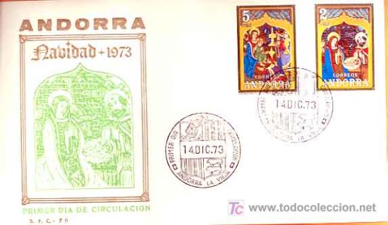 Sellos: SOBRE PRIMER DIA - ANDORRA - NAVIDAD 1973 - Foto 1