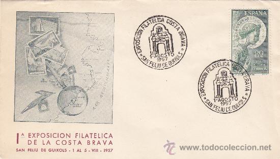 Sellos: COSTA BRAVA I EXPOSICION, SAN FELIU GUIXOLS (GERONA) 1957. MATASELLOS SOBRE EO SERIE A SAN GABRIEL