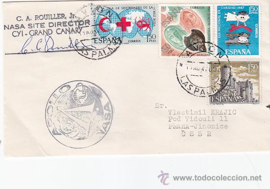 Sellos: RARO MARCA APOLO APOLLO NASA SOBRE CIRCULADO 1970 AVION LAS PALMAS FIRMADO DIRECTOR CYI GRAND CANARY