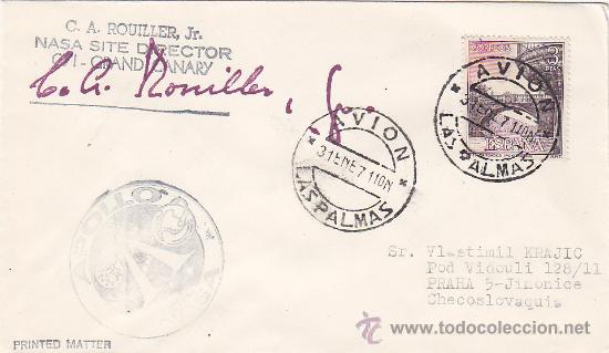 Sellos: RARO MARCA APOLO APOLLO NASA SOBRE CIRCULADO 1971 AVION LAS PALMAS FIRMADO DIRECTOR CYI GRAND CANARY
