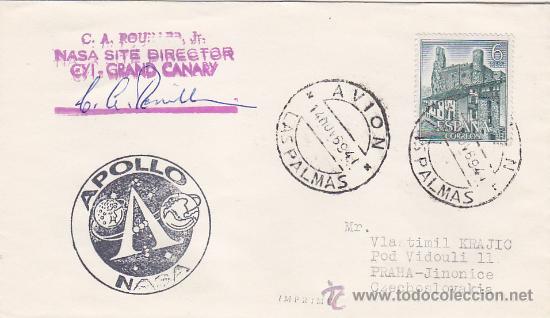 Sellos: RARO MARCA APOLO APOLLO NASA SOBRE CIRCULADO 1969 AVION LAS PALMAS FIRMADO DIRECTOR CYI GRAND CANARY
