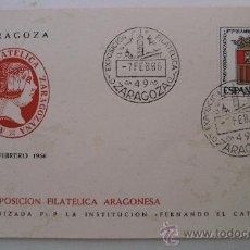 Sellos: TARJETA /MATASELLOS VII EXPOSICION FILATELICA ARAGONESA, ZARAGOZA 1966 (SUPERFICIE CON DESPERFECTOS)