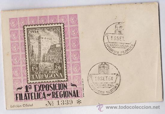 Briefmarken: tarragona - 1&ordf; exp. fil.- sobre/matasello especial - oficial y numerado formato peque&ntilde;o a&ntilde;o 1954