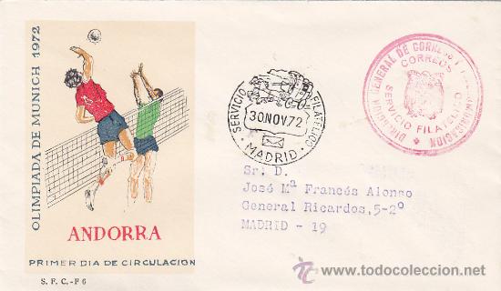 Sellos: XX JUEGOS OLIMPICOS EN MUNICH 1972 ANDORRA ESPA&Ntilde;OLA SPD SERVICIO FILATELICO CIRCULADO CON FRANQUICIA