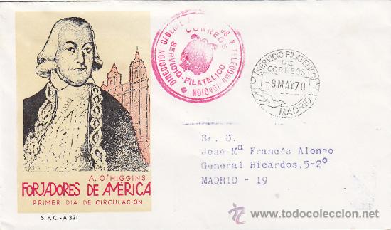 Sellos: FORJADORES DE AMERICA 1969 EN SOBRE PRIMER DIA DEL SERVICIO FILATELICO CIRCULADO CON FRANQUICIA.